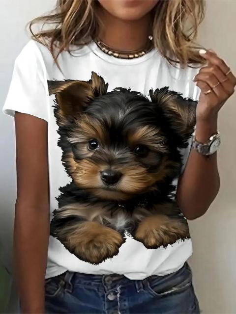 超お買い得890円★犬のグラフィックが描かれたファッションカジュアルなスポーツTシャツ、半袖 USAサイズS(日本サイズL相当) < 女性ファッション  超お買い得890円★犬のグラフィックが描かれたファッションカジュアルなスポーツTシャツ、半袖 USAサイズS(日本サイズL相当) < 女性ファッションの