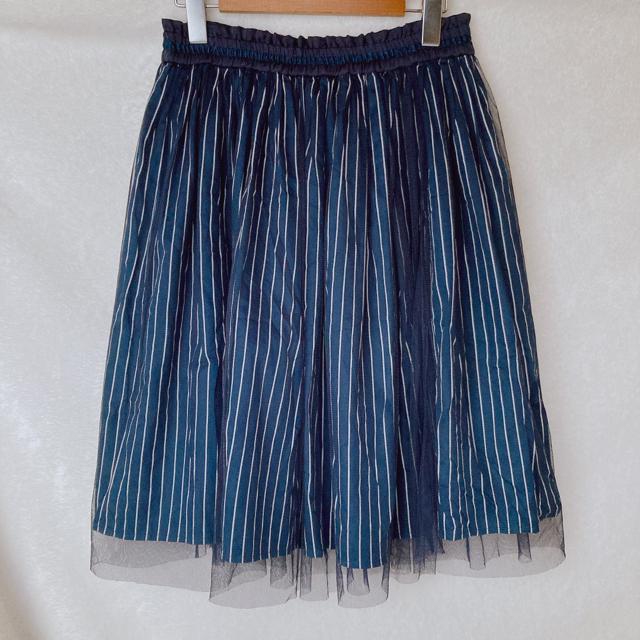 チュールレース ストライプ クラシカル フレア 膝丈 ウエストゴム スカート M N2m < ブランド  チュールレース ストライプ クラシカル フレア 膝丈 ウエストゴム スカート M N2m  < ブランドの