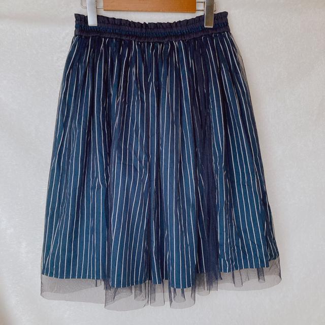 チュールレース ストライプ クラシカル フレア 膝丈 ウエストゴム スカート M N2m < ブランド  チュールレース ストライプ クラシカル フレア 膝丈 ウエストゴム スカート M N2m < ブランドの