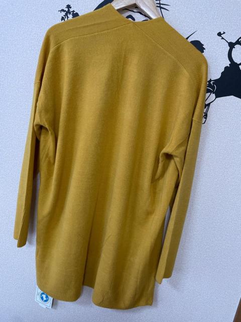 Pierrot マスタードイエロー ニットロングカーディガン ゆったりシルエット ポケット付 < 女性ファッション Pierrot マスタードイエロー ニットロングカーディガン ゆったりシルエット ポケット付 < 女性ファッションの