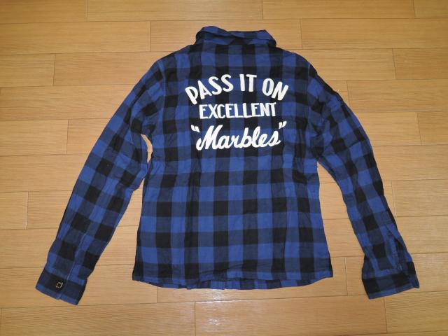 MARBLESマーブルズ背ロゴ チェックシャツS青黒 刺繍ステッチTMT < ブランド  MARBLESマーブルズ背ロゴ チェックシャツS青黒 刺繍ステッチTMT  < ブランドの