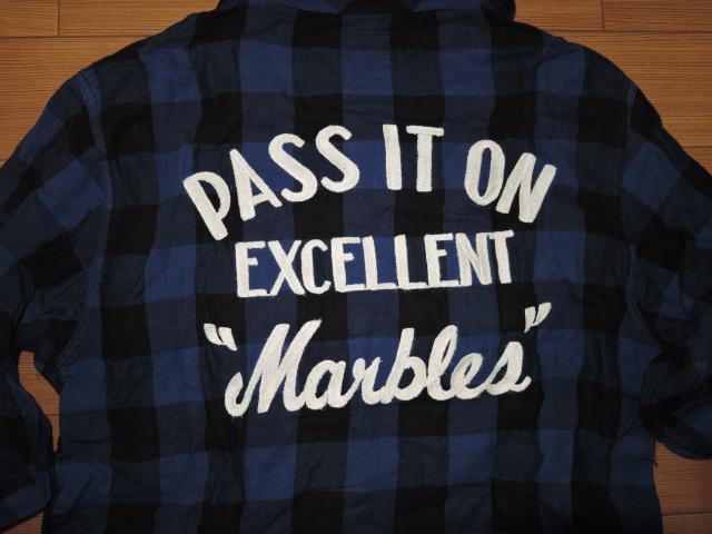 MARBLESマーブルズ背ロゴ チェックシャツS青黒 刺繍ステッチTMT < ブランド  MARBLESマーブルズ背ロゴ チェックシャツS青黒 刺繍ステッチTMT < ブランドの