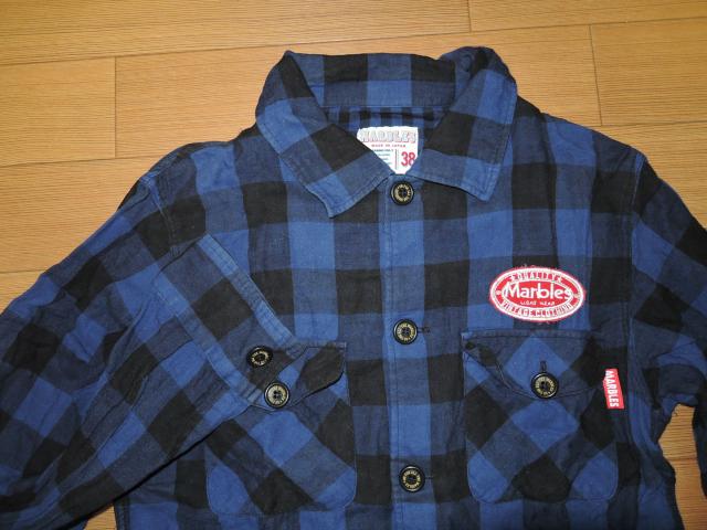 MARBLESマーブルズ背ロゴ チェックシャツS青黒 刺繍ステッチTMT < ブランド  MARBLESマーブルズ背ロゴ チェックシャツS青黒 刺繍ステッチTMT < ブランドの