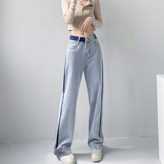 送料無料 新品  配色ストレートデニムパンツ ハイウエスト < 女性ファッション  送料無料 新品  配色ストレートデニムパンツ ハイウエスト < 女性ファッションの