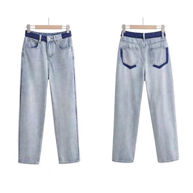 送料無料 新品  配色ストレートデニムパンツ ハイウエスト < 女性ファッション  送料無料 新品  配色ストレートデニムパンツ ハイウエスト < 女性ファッションの