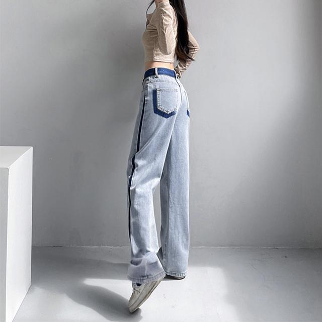 送料無料 新品  配色ストレートデニムパンツ ハイウエスト < 女性ファッション  送料無料 新品  配色ストレートデニムパンツ ハイウエスト < 女性ファッションの