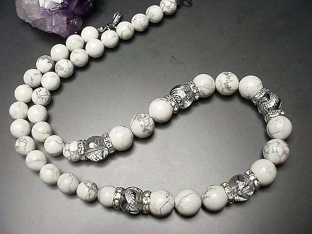 天然石昇龍手彫り銀箔水晶ホワイトターコイズ12ミリネックレス < 男性アクセサリー/時計  天然石昇龍手彫り銀箔水晶ホワイトターコイズ12ミリネックレス  < 男性アクセサリー/時計の