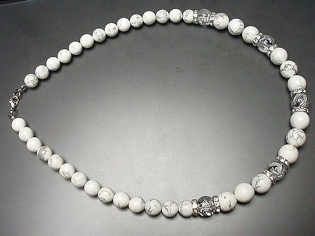 天然石昇龍手彫り銀箔水晶ホワイトターコイズ12ミリネックレス < 男性アクセサリー/時計  天然石昇龍手彫り銀箔水晶ホワイトターコイズ12ミリネックレス < 男性アクセサリー/時計の