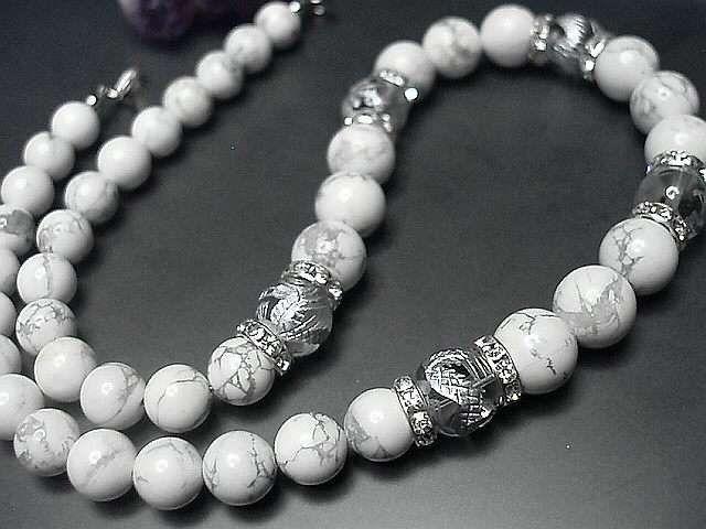 天然石昇龍手彫り銀箔水晶ホワイトターコイズ12ミリネックレス < 男性アクセサリー/時計  天然石昇龍手彫り銀箔水晶ホワイトターコイズ12ミリネックレス < 男性アクセサリー/時計の