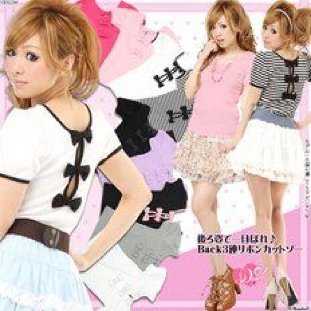 【夢展望】可愛い♪Back3連リボンカットソー ホワイト×ブラック < ブランド  【夢展望】可愛い♪Back3連リボンカットソー ホワイト×ブラック  < ブランドの