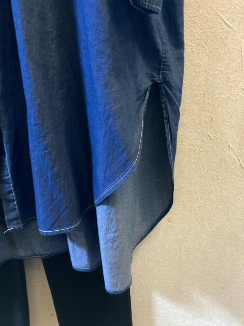 3L新品バンドカラー紺色薄デニムワンピース < 女性ファッション  3L新品バンドカラー紺色薄デニムワンピース < 女性ファッションの