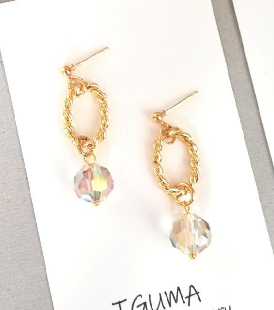 ハンドメイドピアス ゴールド フープ オーロラビーズ < 女性ファッション  ハンドメイドピアス ゴールド フープ オーロラビーズ  < 女性ファッションの