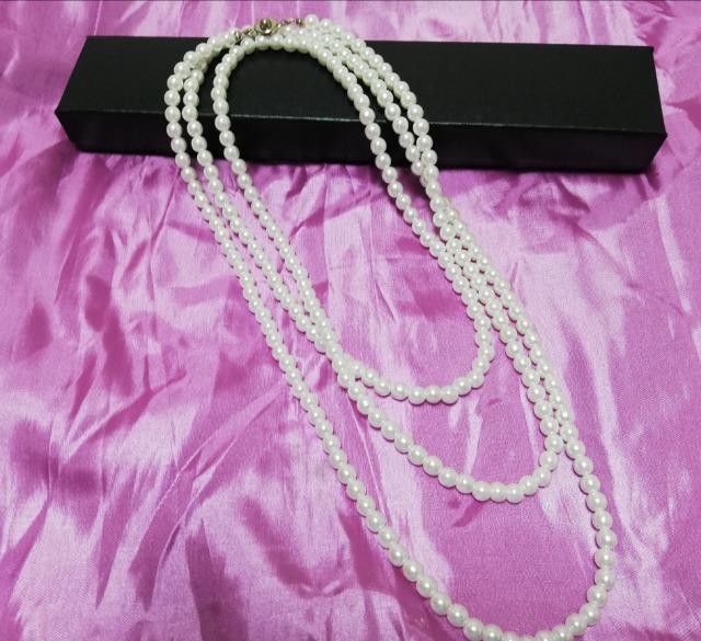未使用品 パール『ロング』3連ネックレス 長さ:約145cm < 女性アクセサリー/時計  未使用品 パール『ロング』3連ネックレス 長さ:約145cm  < 女性アクセサリー/時計の