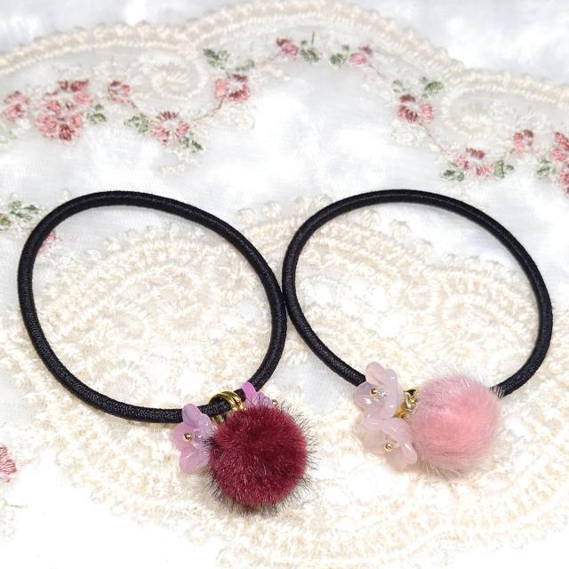 ハンドメイド☆ヘアゴム☆フェイクファーボール☆2個セット < 女性ファッション  ハンドメイド☆ヘアゴム☆フェイクファーボール☆2個セット  < 女性ファッションの