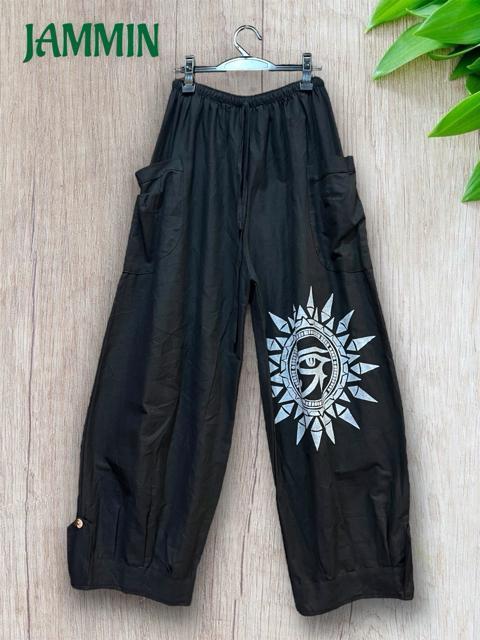 ホルスの目パンツ 黒 個性派 エスニック アジアン ホルスの目 ヒッピー < 男性ファッション  ホルスの目パンツ 黒 個性派 エスニック アジアン ホルスの目 ヒッピー < 男性ファッションの