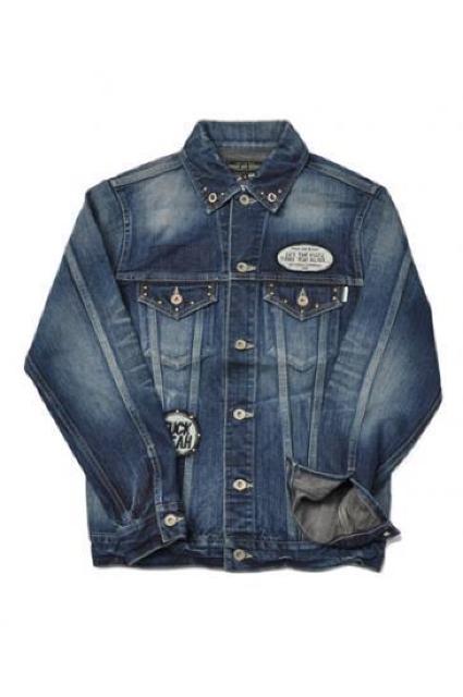新品 ROUGH AND RUGGED ラフアンドラゲッド ウオッシュ加工 デニム ジャケット 2 インディゴ ワッペン スカル < 男性ファッション  新品 ROUGH AND RUGGED ラフアンドラゲッド ウオッシュ加工 デニム ジャケット 2 インディゴ ワッペン スカル  < 男性ファッションの