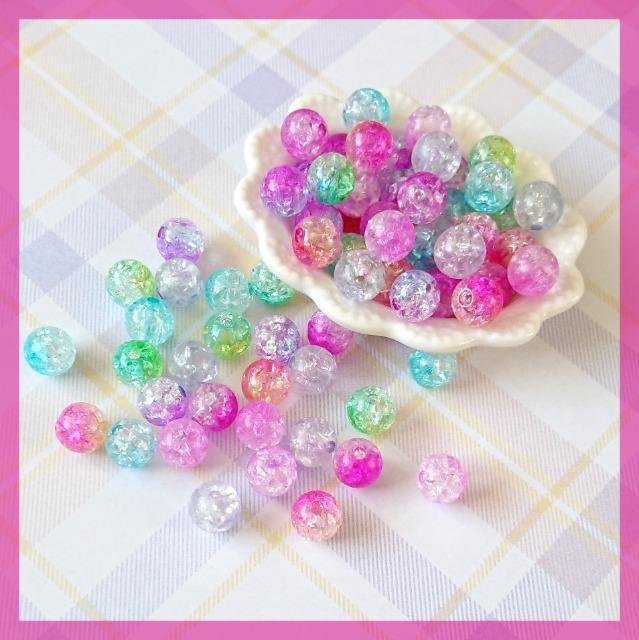『▼¥100均一▼』クラック加工ラウンドビーズ*グラデ多色ミックス*60粒*約8mm*アクリル製 < ペット/手芸/園芸 『▼¥100均一▼』クラック加工ラウンドビーズ*グラデ多色ミックス*60粒*約8mm*アクリル製 < ペット/手芸/園芸の