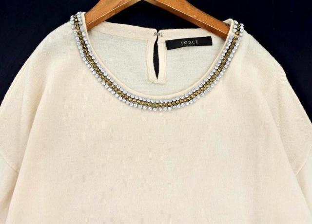 美品☆FONCE(フォンセ)ビジューネックニットカットソー☆ < ブランド 美品☆FONCE(フォンセ)ビジューネックニットカットソー☆ < ブランドの