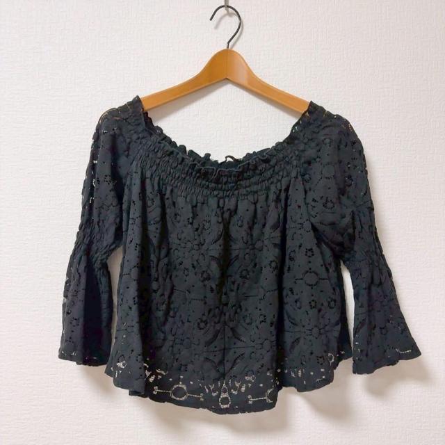 ◆ZARA/ザラ◆総レースオフショルトップス★ブラックM♪秋コーデ < ブランド  ◆ZARA/ザラ◆総レースオフショルトップス★ブラックM♪秋コーデ  < ブランドの