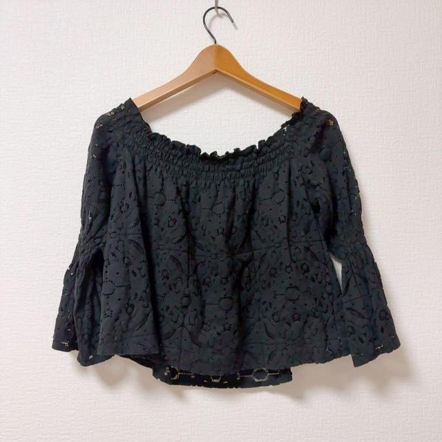◆ZARA/ザラ◆総レースオフショルトップス★ブラックM♪秋コーデ < ブランド  ◆ZARA/ザラ◆総レースオフショルトップス★ブラックM♪秋コーデ < ブランドの
