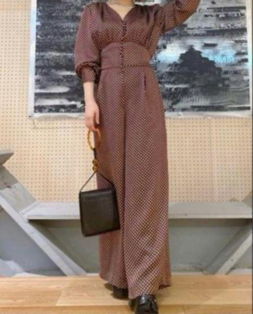 【新品】Lily Brown リリーブラウン ギャザー オールインワン つなぎ ワンピース ドット ブラウン オールインワン 長袖 < 女性ファッション 【新品】Lily Brown リリーブラウン ギャザー オールインワン つなぎ ワンピース ドット ブラウン オールインワン 長袖 < 女性ファッションの