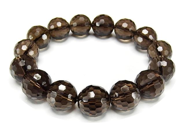 茶水晶スモーキークォーツ大玉128面カット約14mmAAA±天然石数珠ブレスレット < 男性アクセサリー/時計  茶水晶スモーキークォーツ大玉128面カット約14mmAAA±天然石数珠ブレスレット  < 男性アクセサリー/時計の