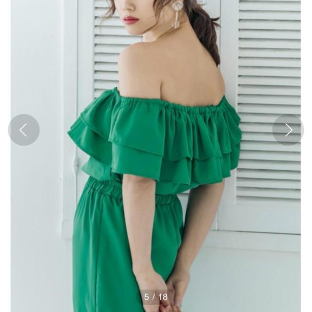 ◆Re:EDIT/リエディ◆フリルオフショルダーオールインワン★グリーンS♪夏秋コーデ*パーティー < 女性ファッション  ◆Re:EDIT/リエディ◆フリルオフショルダーオールインワン★グリーンS♪夏秋コーデ*パーティー < 女性ファッションの