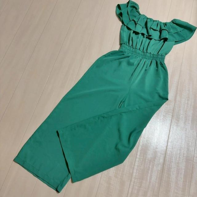 ◆Re:EDIT/リエディ◆フリルオフショルダーオールインワン★グリーンS♪夏秋コーデ*パーティー < 女性ファッション  ◆Re:EDIT/リエディ◆フリルオフショルダーオールインワン★グリーンS♪夏秋コーデ*パーティー < 女性ファッションの