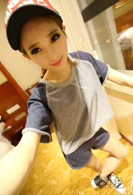 ☆人気☆ラグラン切り返し☆ショートP上下セット☆デニC < 女性ファッション  ☆人気☆ラグラン切り返し☆ショートP上下セット☆デニC < 女性ファッションの