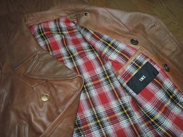 TMTゴートレザーコート茶系M裏地チェック柄JKT革皮 < ブランド  TMTゴートレザーコート茶系M裏地チェック柄JKT革皮 < ブランドの