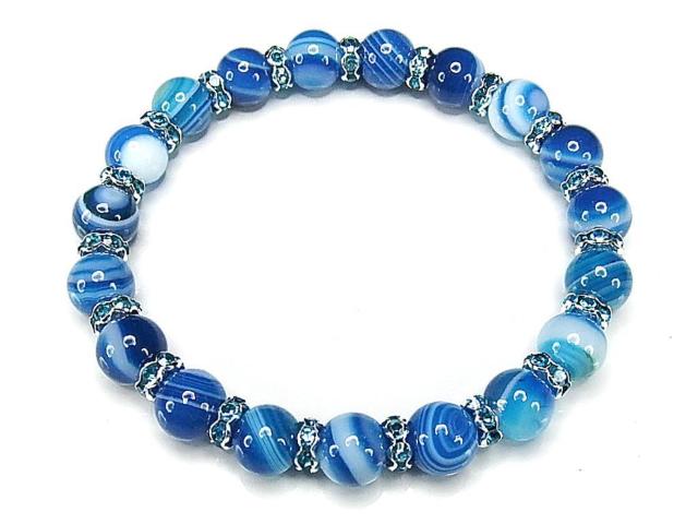 厳選AAAA縞入りマリンブルーアゲート8mm豪華ロンデルブレス < 女性アクセサリー/時計  厳選AAAA縞入りマリンブルーアゲート8mm豪華ロンデルブレス  < 女性アクセサリー/時計の