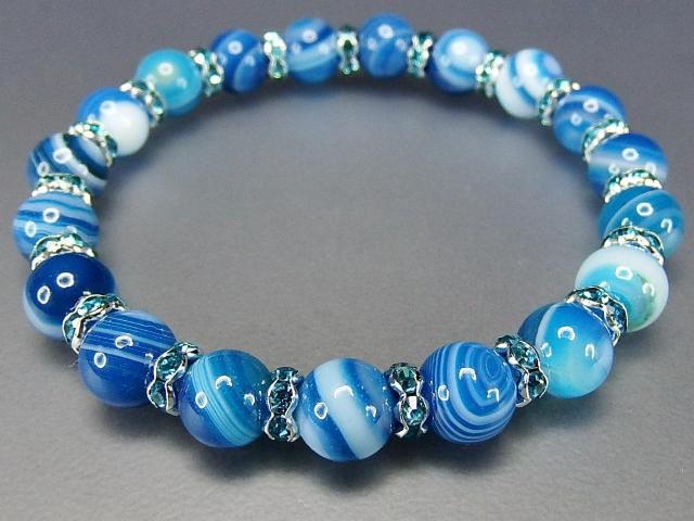 厳選AAAA縞入りマリンブルーアゲート8mm豪華ロンデルブレス < 女性アクセサリー/時計  厳選AAAA縞入りマリンブルーアゲート8mm豪華ロンデルブレス < 女性アクセサリー/時計の