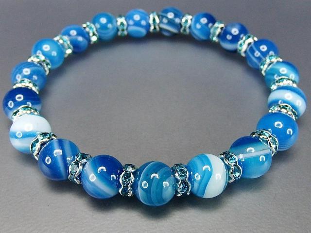 厳選AAAA縞入りマリンブルーアゲート8mm豪華ロンデルブレス < 女性アクセサリー/時計  厳選AAAA縞入りマリンブルーアゲート8mm豪華ロンデルブレス < 女性アクセサリー/時計の