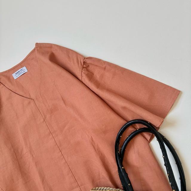 ◆美品◆チャオパニックティピー◆リネン混 五分袖ブラウス◆綿麻◆オレンジ◆フリー < 女性ファッション  ◆美品◆チャオパニックティピー◆リネン混 五分袖ブラウス◆綿麻◆オレンジ◆フリー < 女性ファッションの