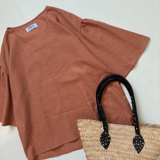 ◆美品◆チャオパニックティピー◆リネン混 五分袖ブラウス◆綿麻◆オレンジ◆フリー < 女性ファッション  ◆美品◆チャオパニックティピー◆リネン混 五分袖ブラウス◆綿麻◆オレンジ◆フリー < 女性ファッションの