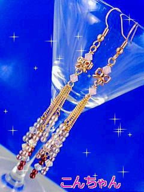 ハンドメイド★リボン★スワロビーズ&パールビーズ使用★ピアス★ < 女性アクセサリー/時計  ハンドメイド★リボン★スワロビーズ&パールビーズ使用★ピアス★  < 女性アクセサリー/時計の