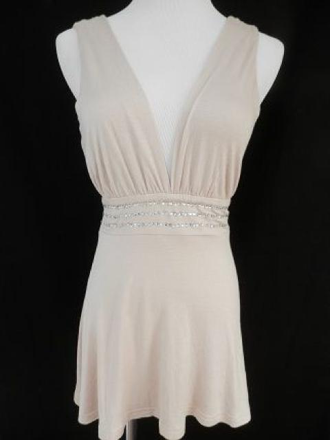 ベージュシルバーラインストーンVカットチュニックタンク < ブランド ベージュシルバーラインストーンVカットチュニックタンク < ブランドの