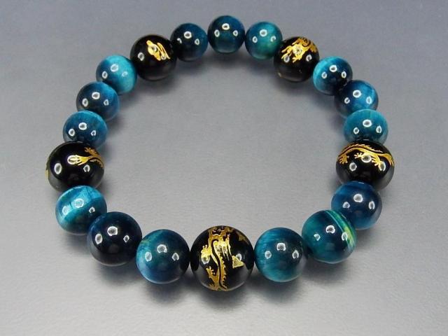 AA品マリンブルータイガーアイオニキス金龍彫り天然石ブレスレット < 男性アクセサリー/時計  AA品マリンブルータイガーアイオニキス金龍彫り天然石ブレスレット < 男性アクセサリー/時計の