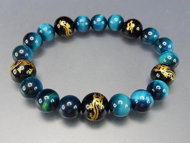 AA品マリンブルータイガーアイオニキス金龍彫り天然石ブレスレット < 男性アクセサリー/時計  AA品マリンブルータイガーアイオニキス金龍彫り天然石ブレスレット < 男性アクセサリー/時計の