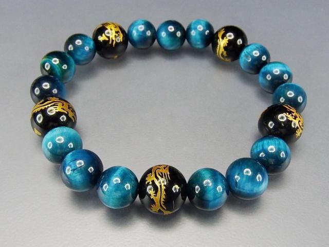 AA品マリンブルータイガーアイオニキス金龍彫り天然石ブレスレット < 男性アクセサリー/時計  AA品マリンブルータイガーアイオニキス金龍彫り天然石ブレスレット < 男性アクセサリー/時計の
