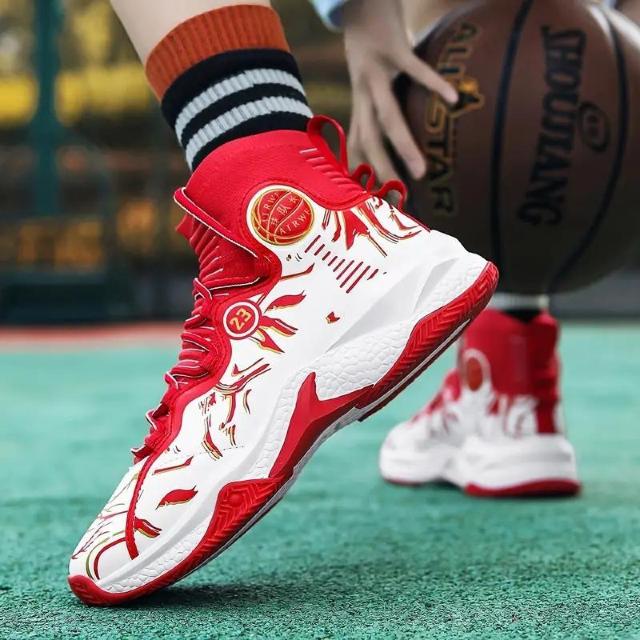 特別提供品3990円★メンズトレンディなハイカット耐久性のあるバスケットボールシューズ 赤、白 27cm < 男性ファッション  特別提供品3990円★メンズトレンディなハイカット耐久性のあるバスケットボールシューズ 赤、白 27cm < 男性ファッションの