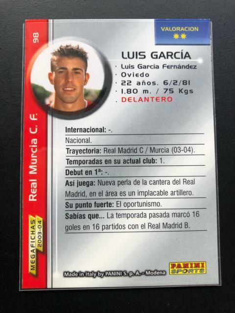 2003・04MEGAFICHAS  PANINI/NO-98・レアル・ムルシア・ルイスガルシア < トレーディングカード  2003・04MEGAFICHAS  PANINI/NO-98・レアル・ムルシア・ルイスガルシア < トレーディングカードの