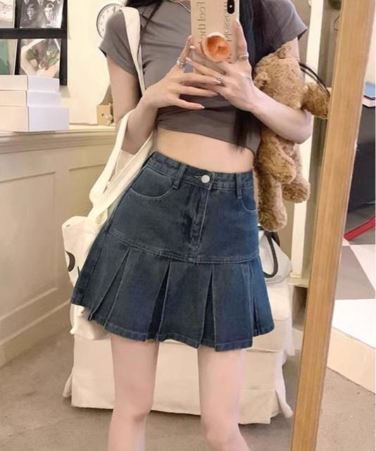 送料無料 新品 プリーツデニムスカートミニスカート韓国風 < 女性ファッション  送料無料 新品 プリーツデニムスカートミニスカート韓国風 < 女性ファッションの