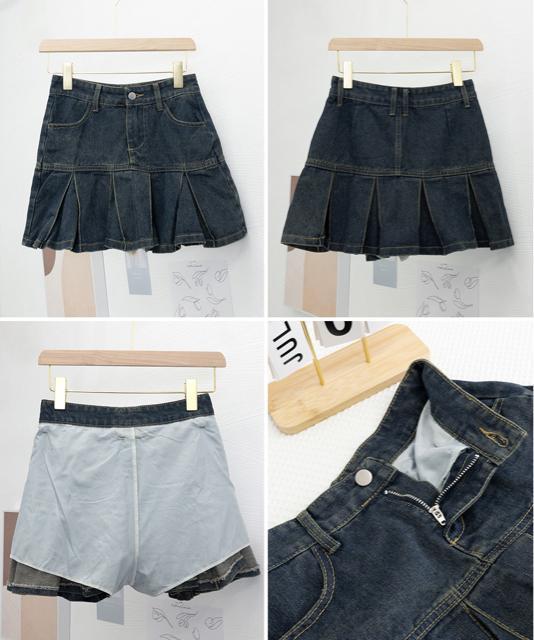 送料無料 新品 プリーツデニムスカートミニスカート韓国風 < 女性ファッション  送料無料 新品 プリーツデニムスカートミニスカート韓国風 < 女性ファッションの