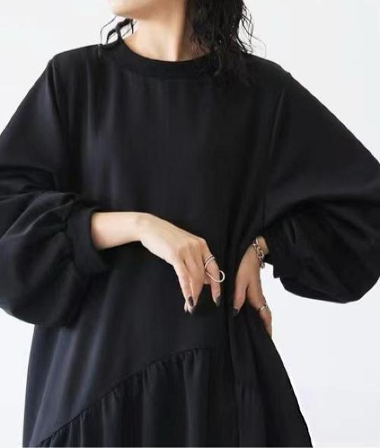 フレア ロングワンピース Aライン 長袖 ブラック 大きいサイズ < 女性ファッション フレア ロングワンピース Aライン 長袖 ブラック 大きいサイズ < 女性ファッションの