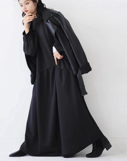 フレア ロングワンピース Aライン 長袖 ブラック 大きいサイズ < 女性ファッション フレア ロングワンピース Aライン 長袖 ブラック 大きいサイズ < 女性ファッションの