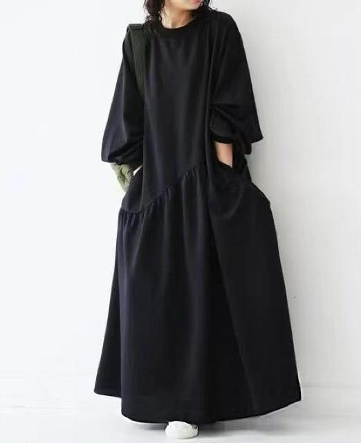 フレア ロングワンピース Aライン 長袖 ブラック 大きいサイズ < 女性ファッション フレア ロングワンピース Aライン 長袖 ブラック 大きいサイズ < 女性ファッションの