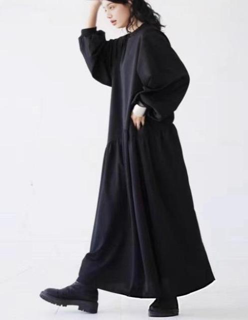 フレア ロングワンピース Aライン 長袖 ブラック 大きいサイズ < 女性ファッション フレア ロングワンピース Aライン 長袖 ブラック 大きいサイズ < 女性ファッションの