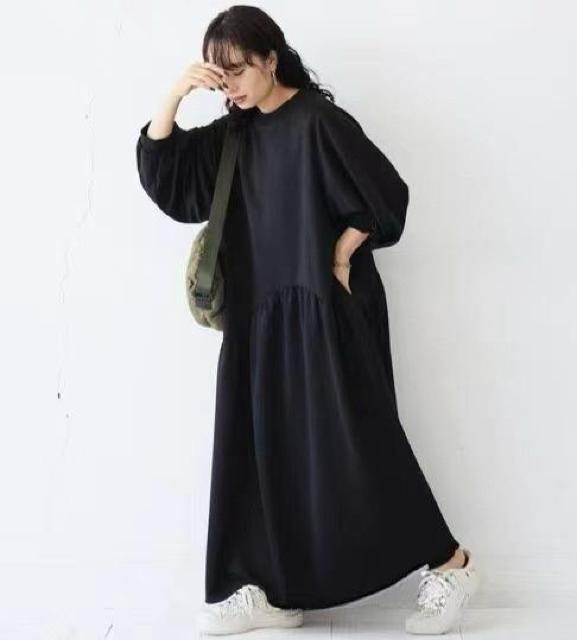 フレア ロングワンピース Aライン 長袖 ブラック 大きいサイズ < 女性ファッション フレア ロングワンピース Aライン 長袖 ブラック 大きいサイズ < 女性ファッションの