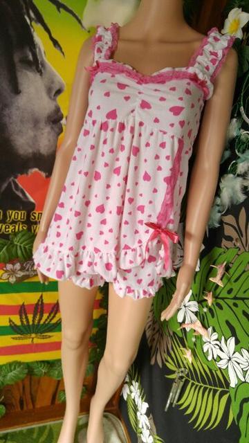 エロ可愛ッ(p^-^)ハート柄パイル地ルームウェア♪白×ピンク < 女性ファッション  エロ可愛ッ(p^-^)ハート柄パイル地ルームウェア♪白×ピンク  < 女性ファッションの